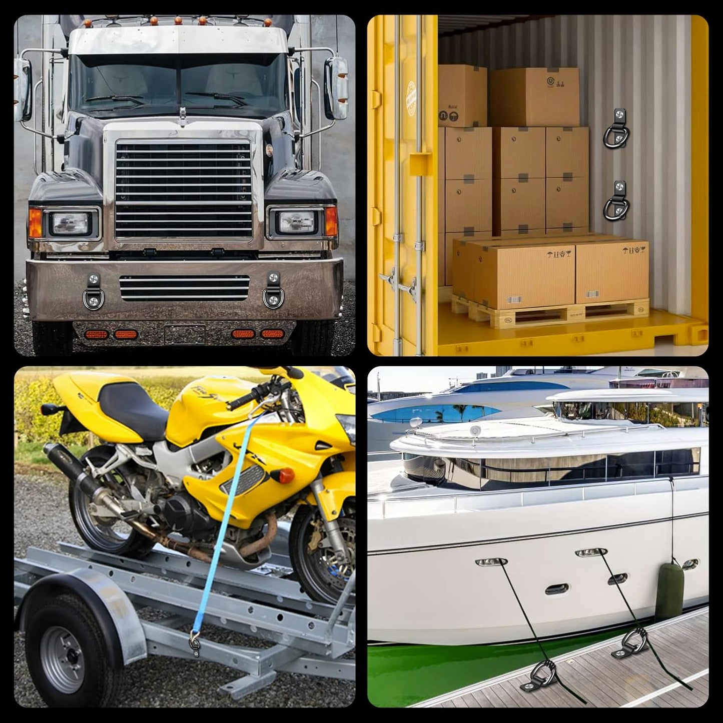 D Rings Tie Down Anchors 3/8” Heavy Duty 6000 Pound Breaking Strength for RV Camper Pickup Trailer Cargo Control, Tying Down Motor Bikers,ATV Surface Mount Bracket Enclosed Points（Pack of 6 Black）