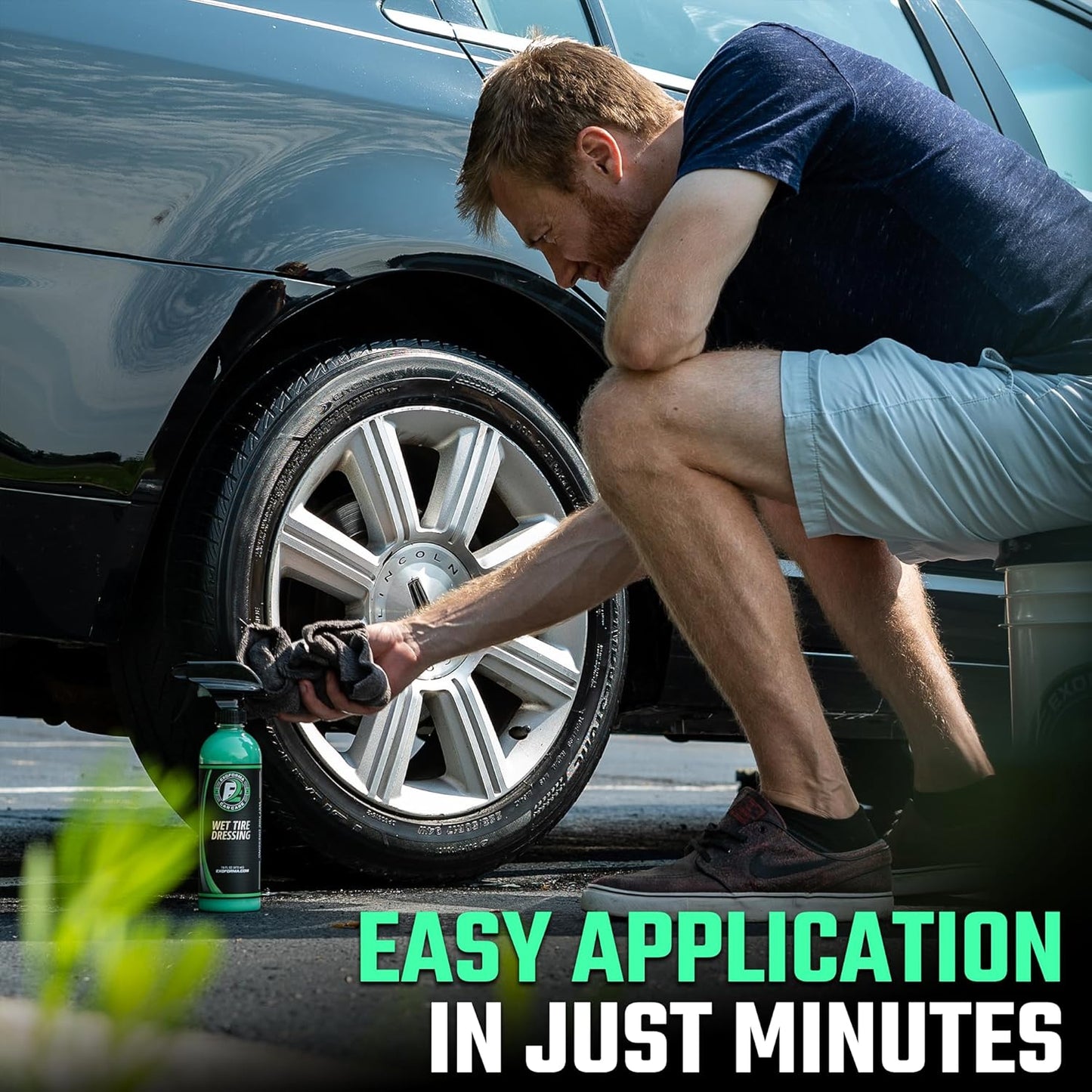 ExoForma Wet Tire Dressing Spray - Extremely High Shine Tire Dressing for That Wet Look - No Sling, Non-Greasy Silicone Formula with UV Protection - Easy to Apply, Minimal Cure Time - 16 fl oz