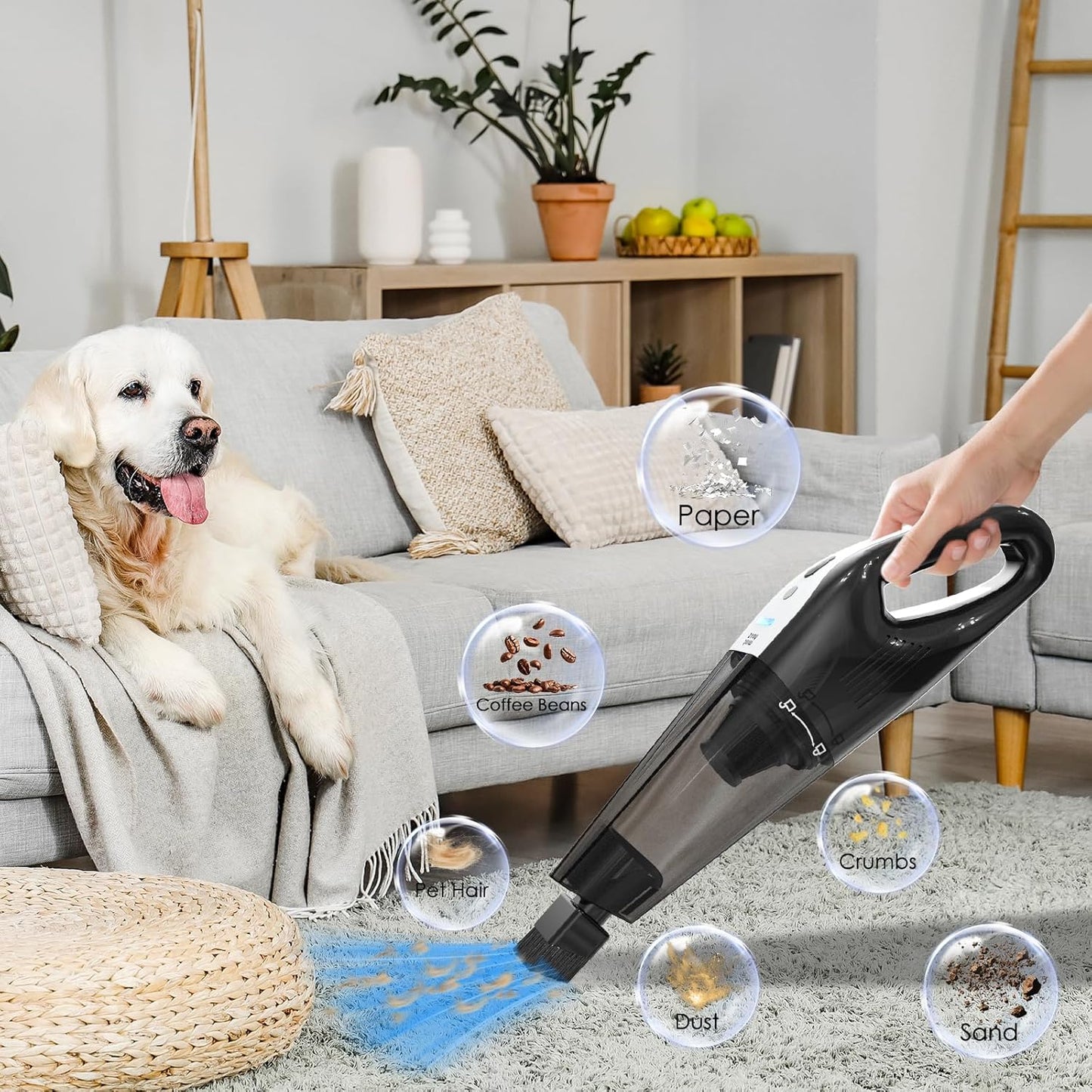 Car Vacuum Portable Cordless, 10000Pa Vacuum Cleaner, 120W Brushless Motor Handheld Vacuum Cordless, LED Light, Multi-Nozzles for Car, Home, Office, Pet