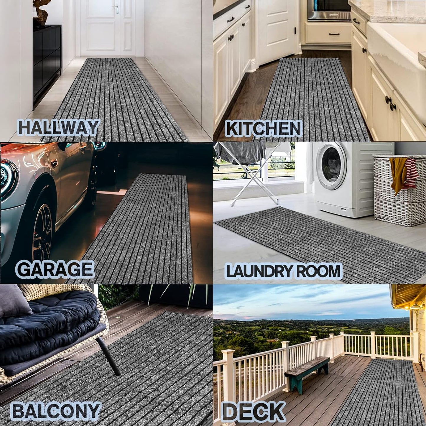 Custom Size Backed Non-Slip Area Rugs Runner, Easy Clean, Waterproof Runner Rugs for Hallway Entryway, Kitchen, Laundry, 4FT x 49FT, Gray Stripe