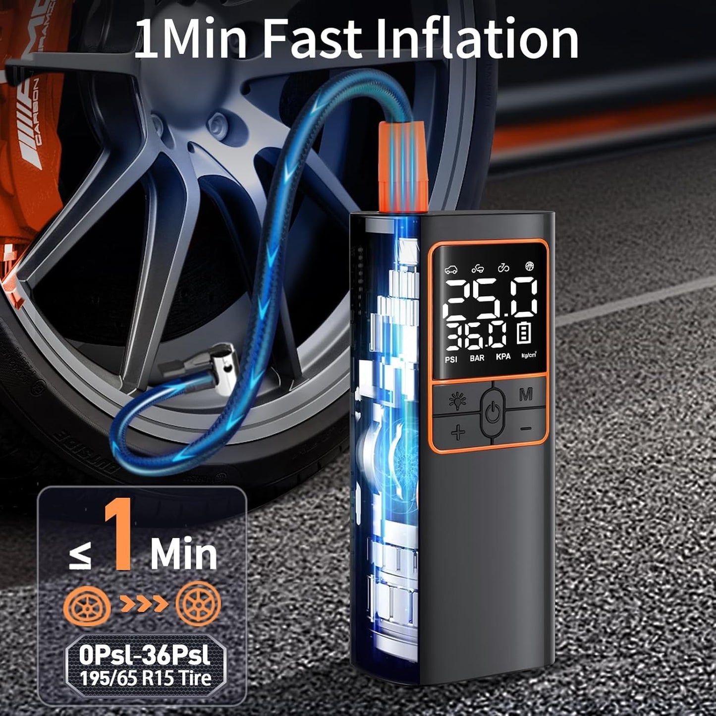 LAMONKE Tire Inflator Portable Air Compressor, 2X Faster Inflation Car Tire Pump Cordless, 150PSI Air Pump for Car Tires, Motorcycle, Bike, Ball, with Tire Gauge Pressure