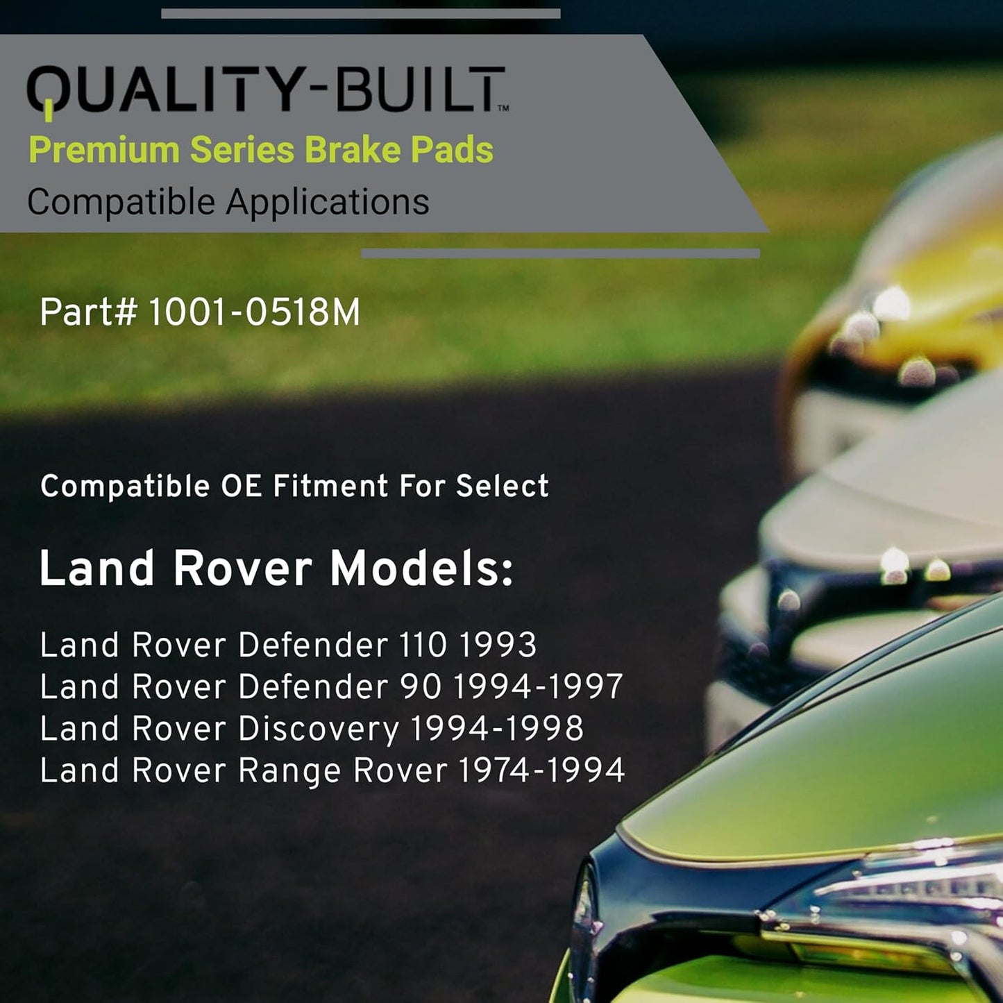 Premium Semi-Metallic Rear Brake Pads (1001-0518M) Compatible with 1974-1998 Land Rover (Defender 110/Defender 90/Discovery/Range Rover)