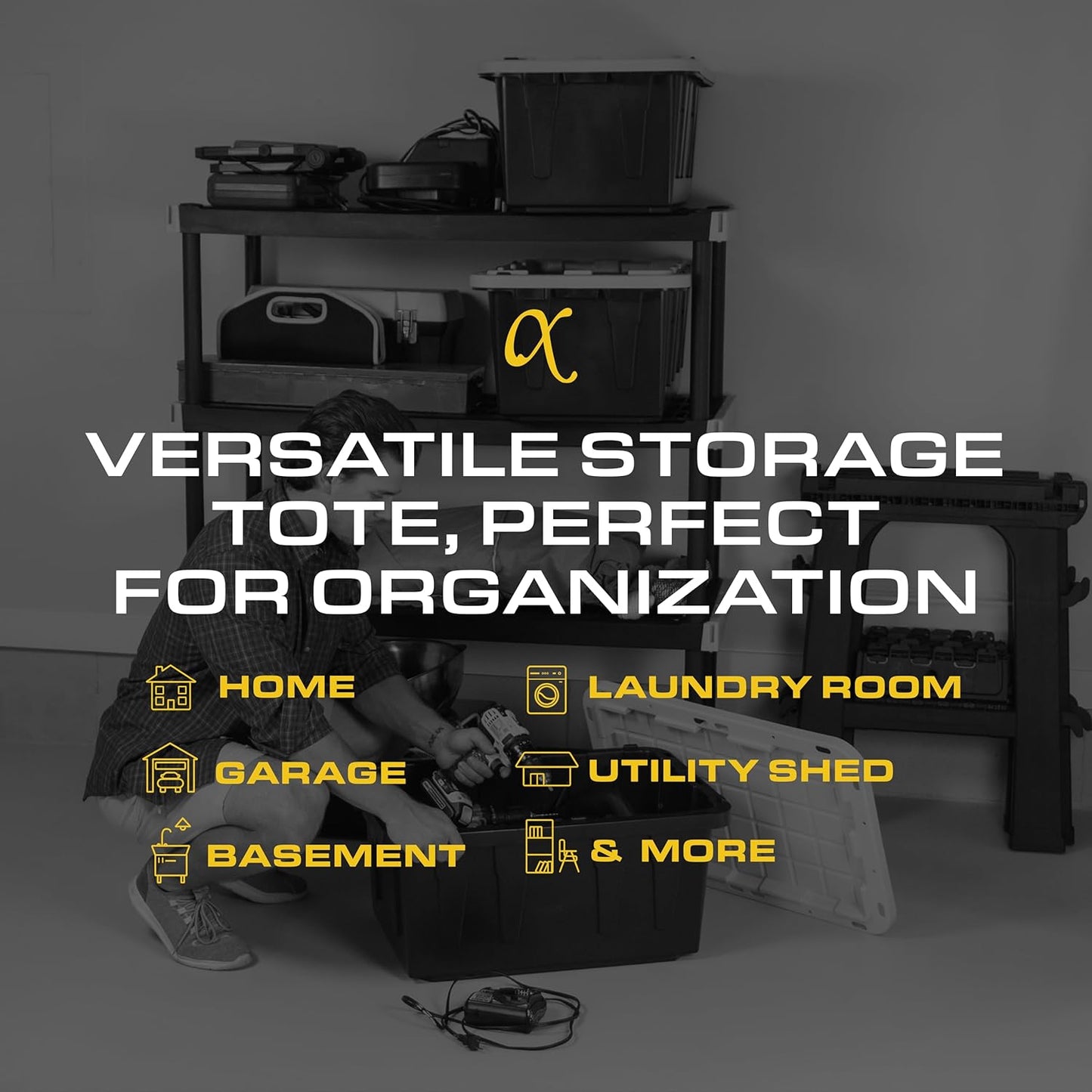 BLACK & YELLOW, 17-Gallon Heavy Duty Tough Storage Container & Snap-Tight Lid, (12.5"H x 18"W x 26.9"D), Weather-Resistant Design and Stackable Organization Tote [2 Pack]