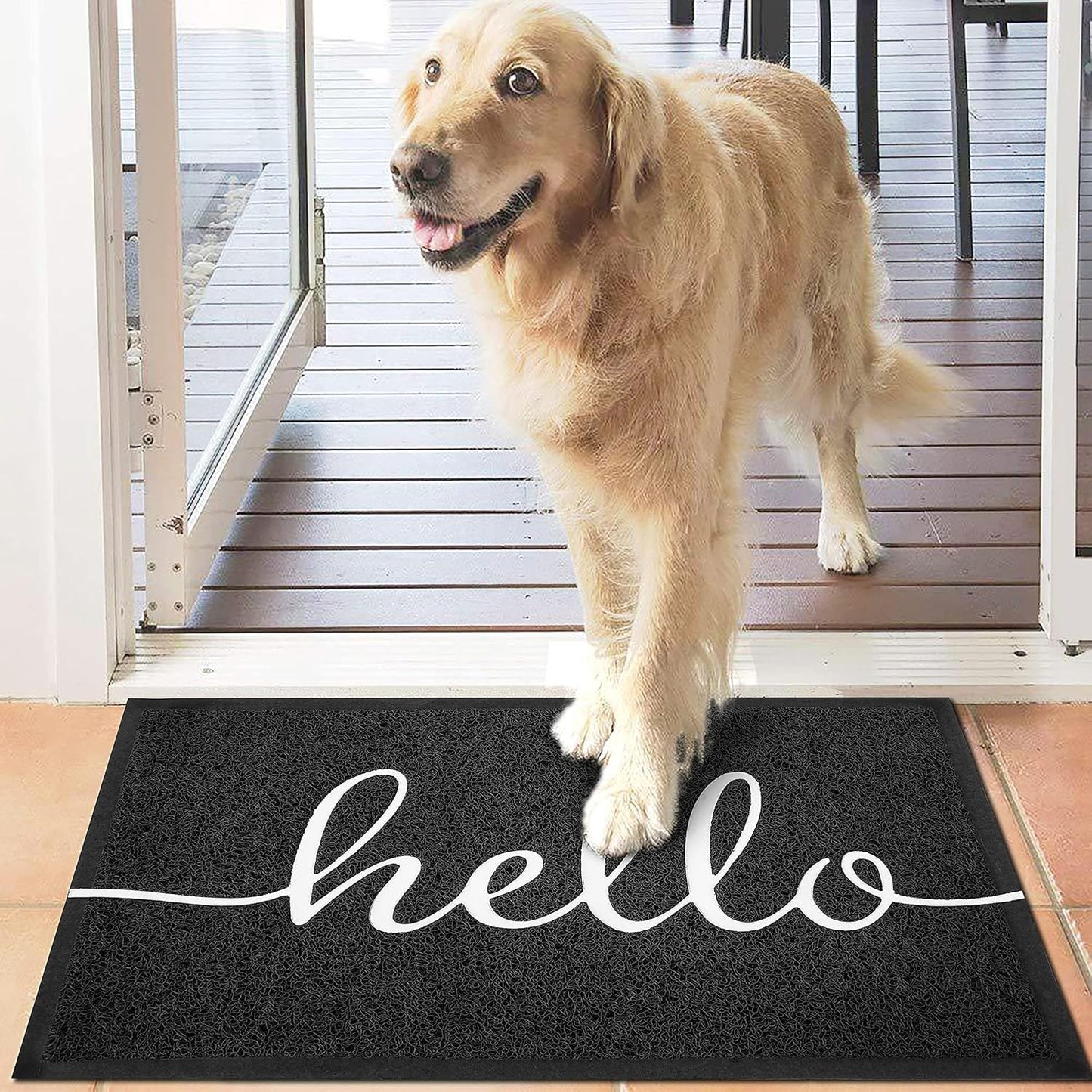 EARTHALL Door Mat Outside Inside Hello Doormat, 30"x17.5", Durable Floor Mat Non Slip Mat Ultra Absorb Mud Easy Clean Front Doormat for Garage, Entryway, Patio, High Traffic Areas, Black