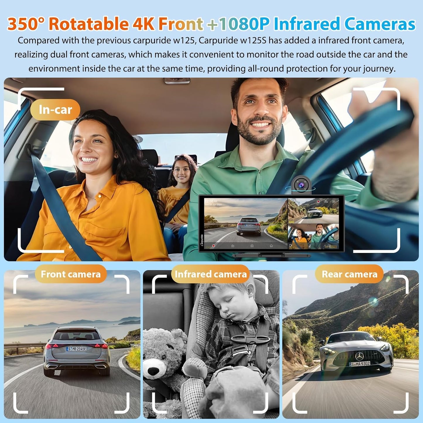 CARPURIDE W125S 11.26 Inch HD Wireless Carplay & Android Auto Screen, 4K +1080P+1080P Dash Camera for Cars with 64GB Card, with Loop Recording, Bluetooth, Voice Control, GPS, FM, Super Link