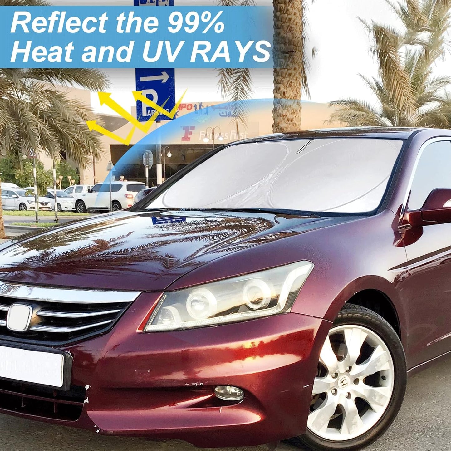 Custom Fit Accord Windshield Sunshade for Honda Accord 2012 2011-2008 Sedan, LX, EX, EX-L, Touring Accessories Front Window Cover for Windshield Sun Visor Protector Blocks UV Rays Cool Car Accessories