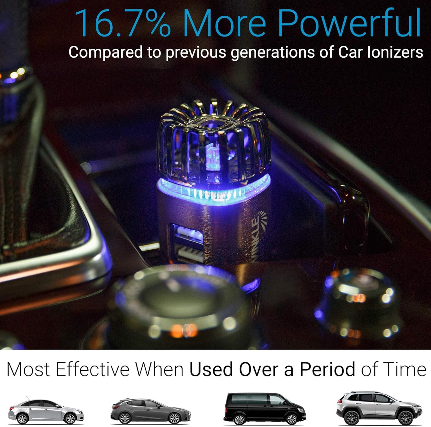 Car Air Purifier Ionizer - 12V Plug-in Ionic Anti-Microbial Car Deodorizer with Dual USB Charger - Smoke Smell, Pet and Food Odors, Allergens, Viruses Eliminator for Car (Matte Copper)