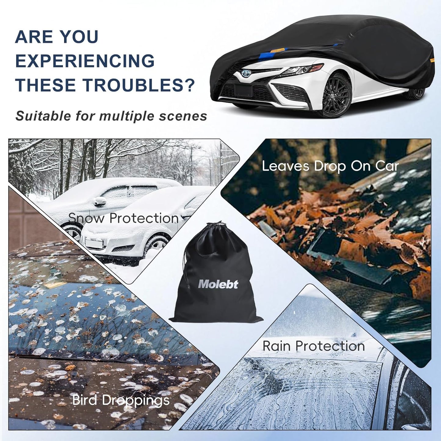 Car Cover Waterproof All Weather for Automobiles, Full Exterior Covers for Sedan & Coupe (201-208 inch) Universal Fit for Chrysler 300, Benz S-Class, etc. Rain Winter Sun Snow Protection.