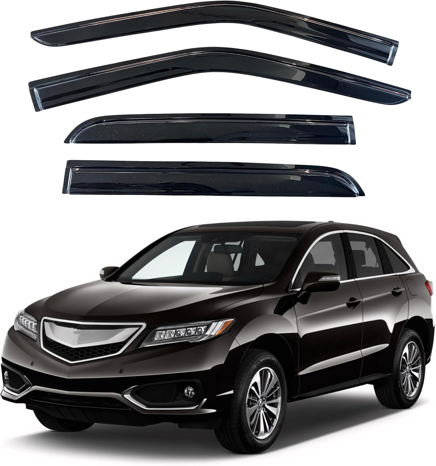 KPY Window Visor Compatible with Acura RDX 2013-2018, 4PC Rain Guard Side Window Vent Deflectors Tape-On Mugen Style, 2013 2014 2015 2016 2017 2018