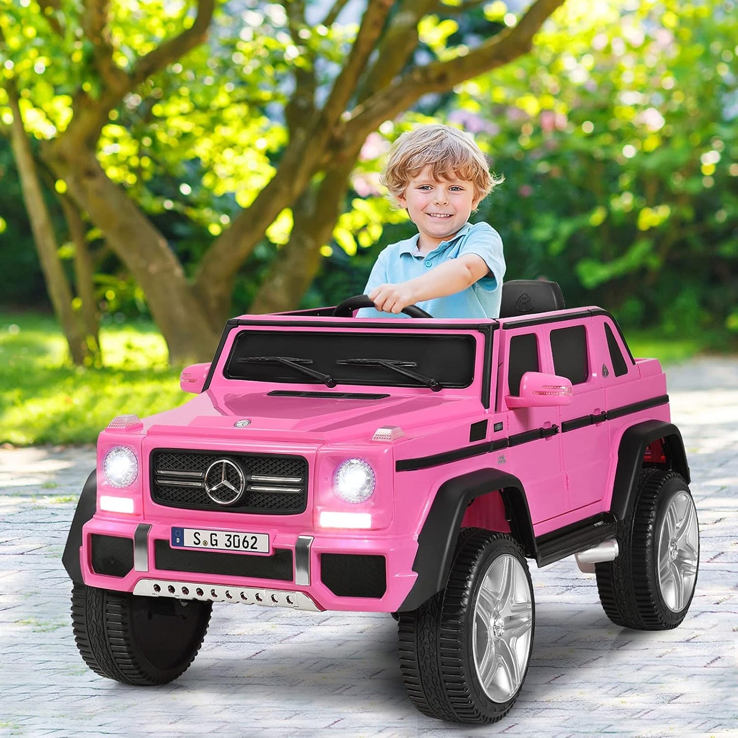 HONEY JOY Ride On Truck, Licensed Mercedes-Benz Maybach G650 Battery Powered Ride On Toys Car, LED Lights, Music, Slow Start, 12V Electric Cars for Kids, Gift for Boys Girls (Blue)