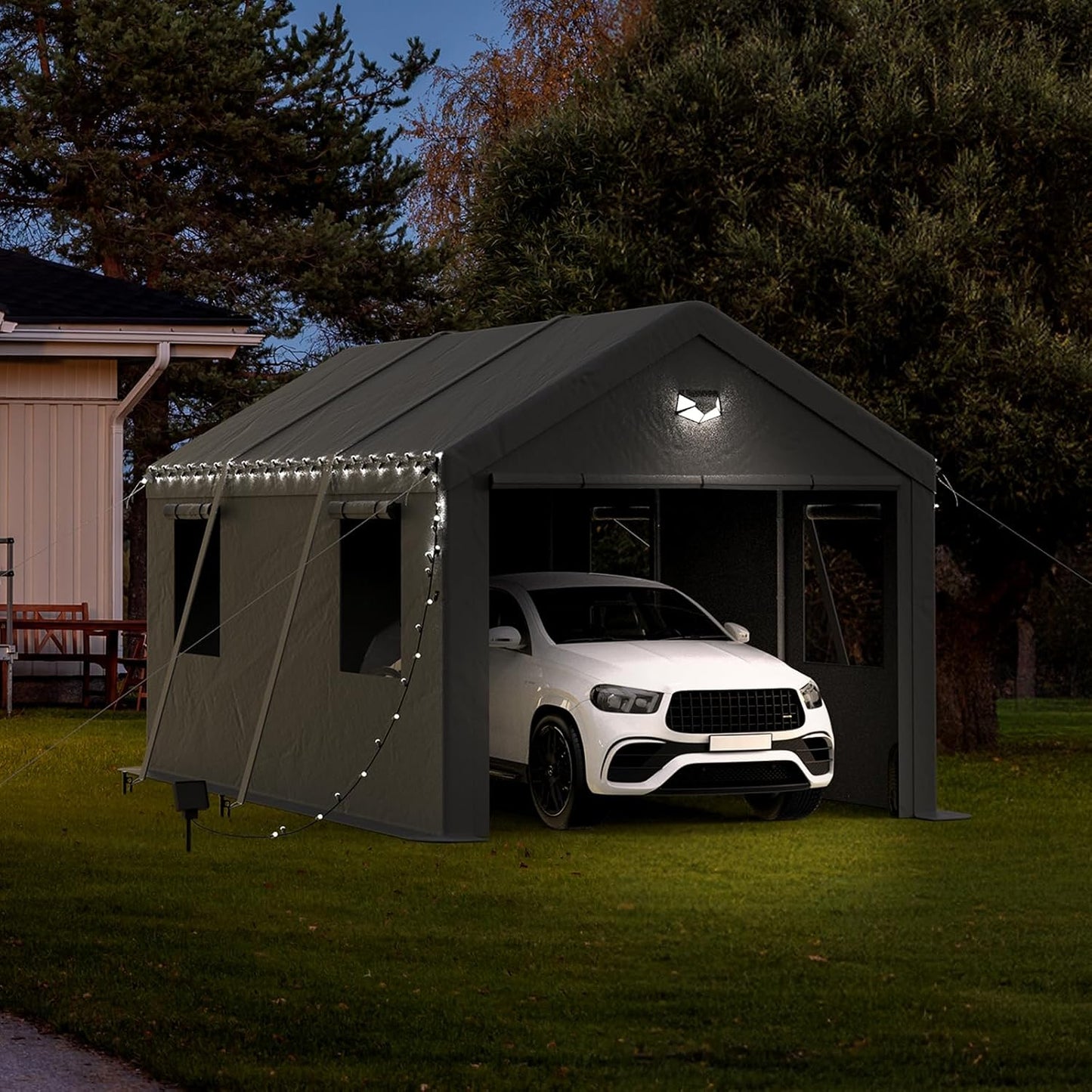 10x16 Carport, Heavy Duty Carport Canopy Garage with Removable Sidewalls and Drive Through Roll Up Zipper Doors, Grey