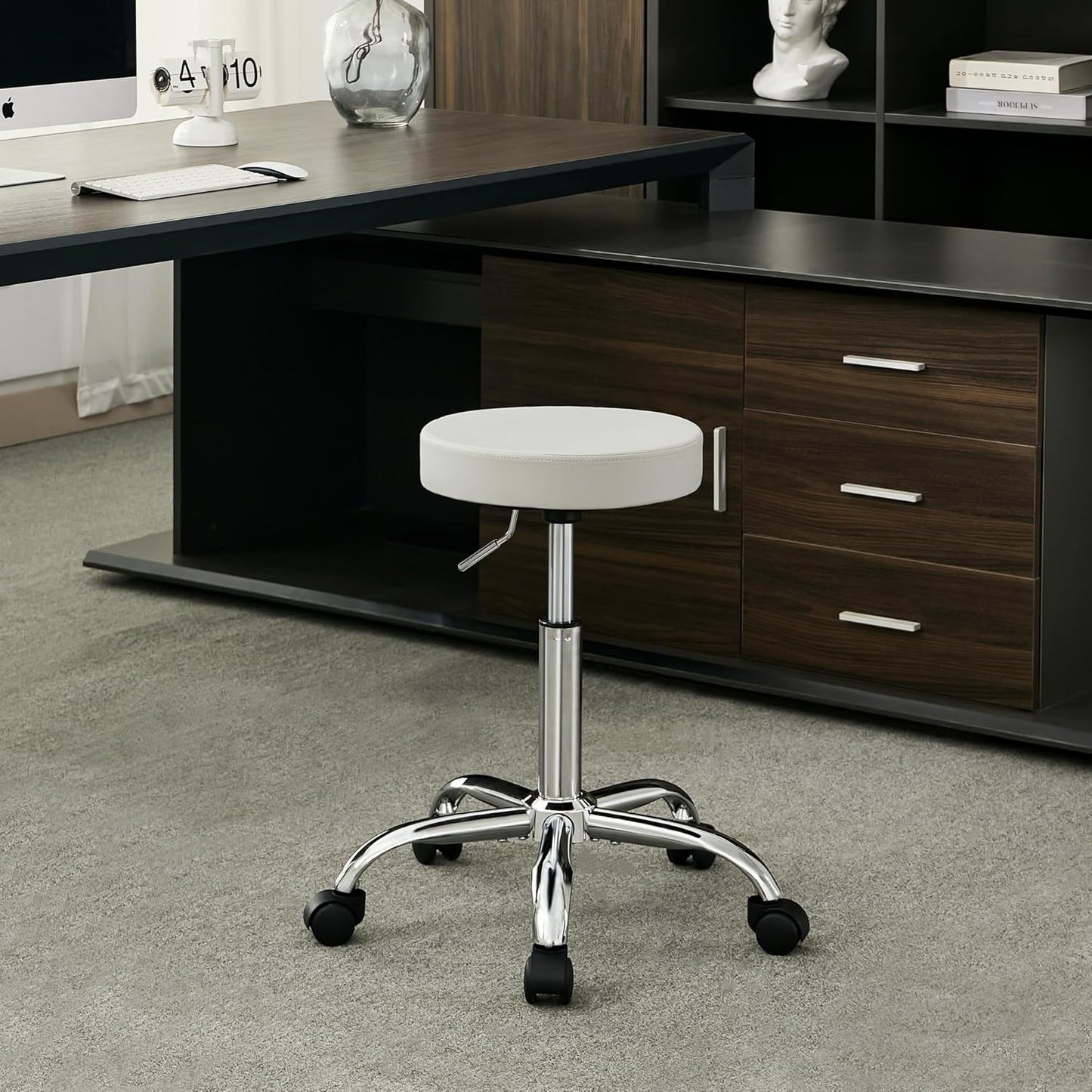 Drafting Stool, Adjustable Office Chair19.5’’-26.6’’, Gray Work Stools with Wheels (Gray)