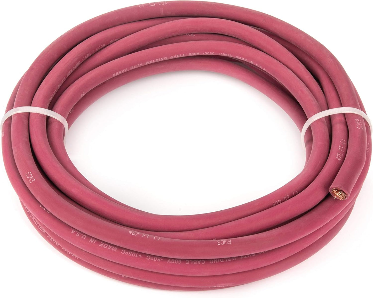 EWCS 2 Gauge Premium Extra Flexible Welding Cable 600 Volt - Red - 20 Feet - Made in The USA