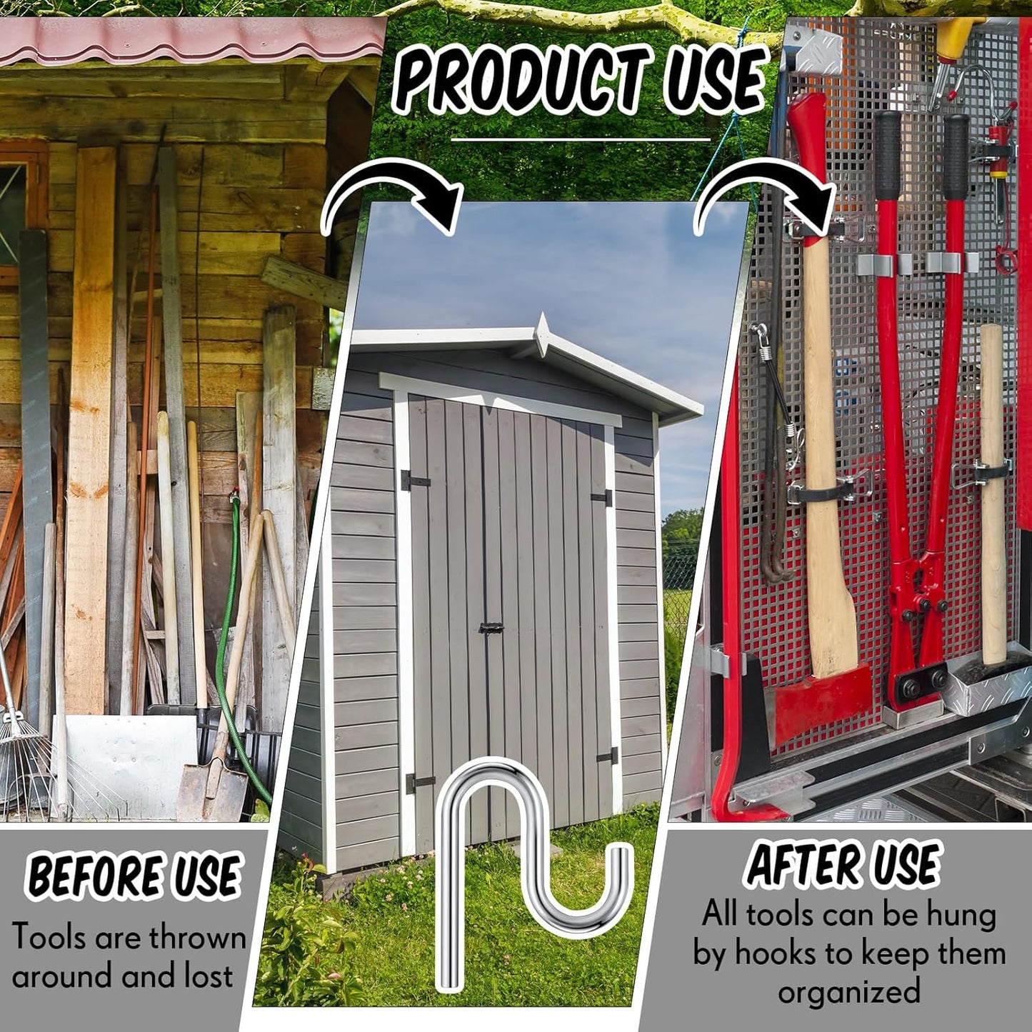 Blulu 20 Pcs 2'' Long Shed Hooks Shed Accessories for Hanging Heavy Duty Individual Utility Hooks Universal Wall Mounted J Utility Hangers for Tools Shovels Rakes Storage (Silver)