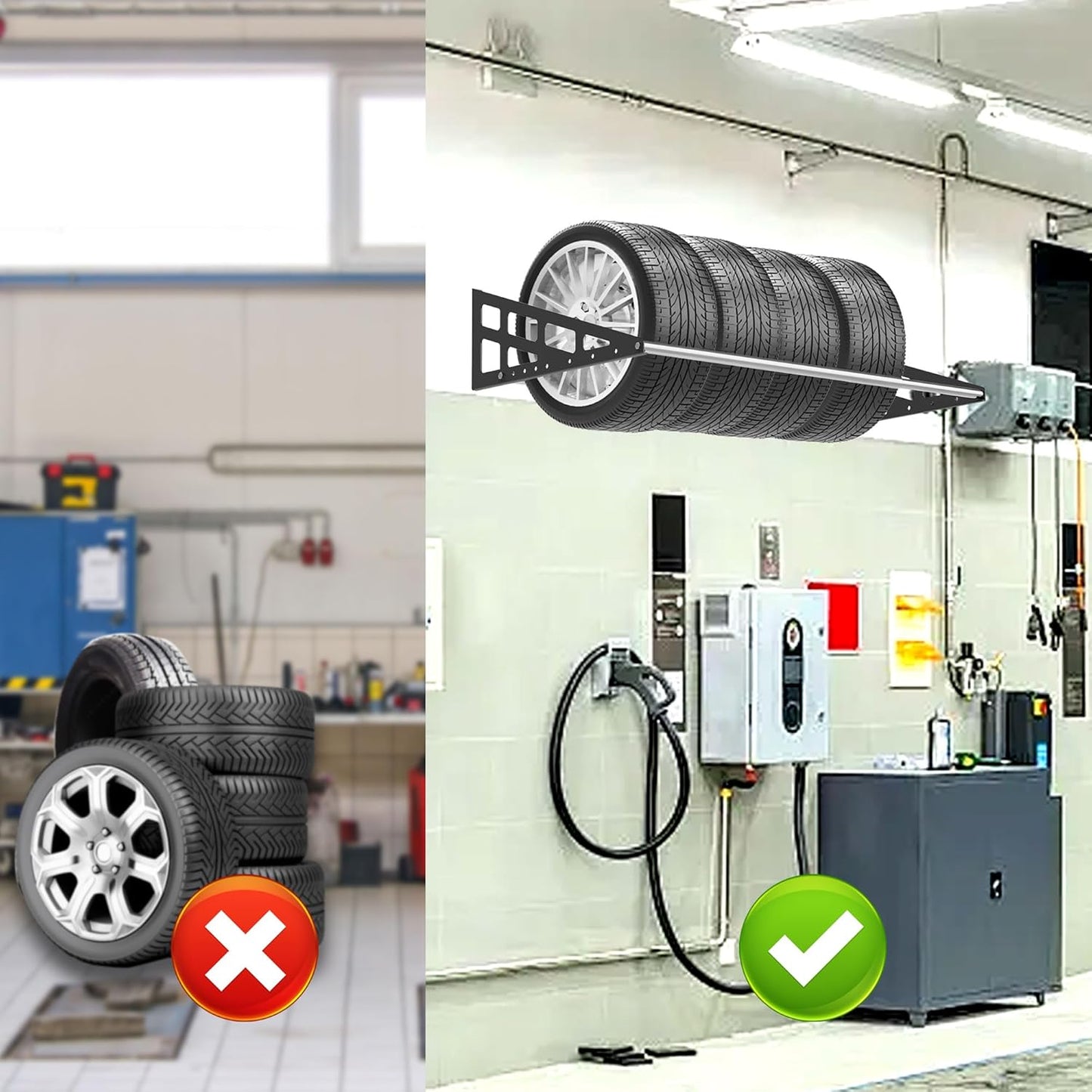 Foozet Tire Rack Wall Mount,Heavy Duty Adjustable 31"-56" Tire Storage Rack, Wheel Racks for Garage with Telescopic Rods, Hanging Garage.