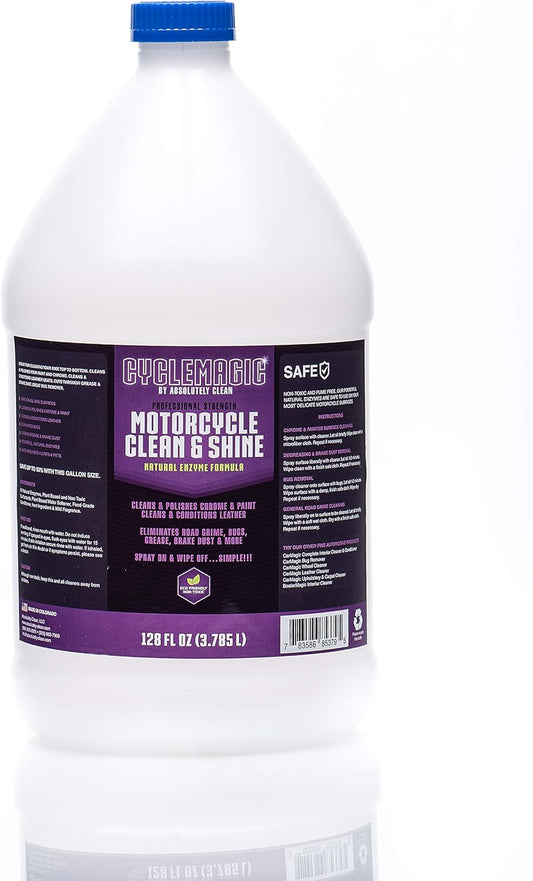 CycleMagic Motorcycle Clean and Shine - Motorcycle Cleaner & Conditioner | Chrome, Leather, Paint & More | Eliminates Bug Grime, Brake Dust, Dirt & Debris | USA Made (128oz Refill (Save 50%))