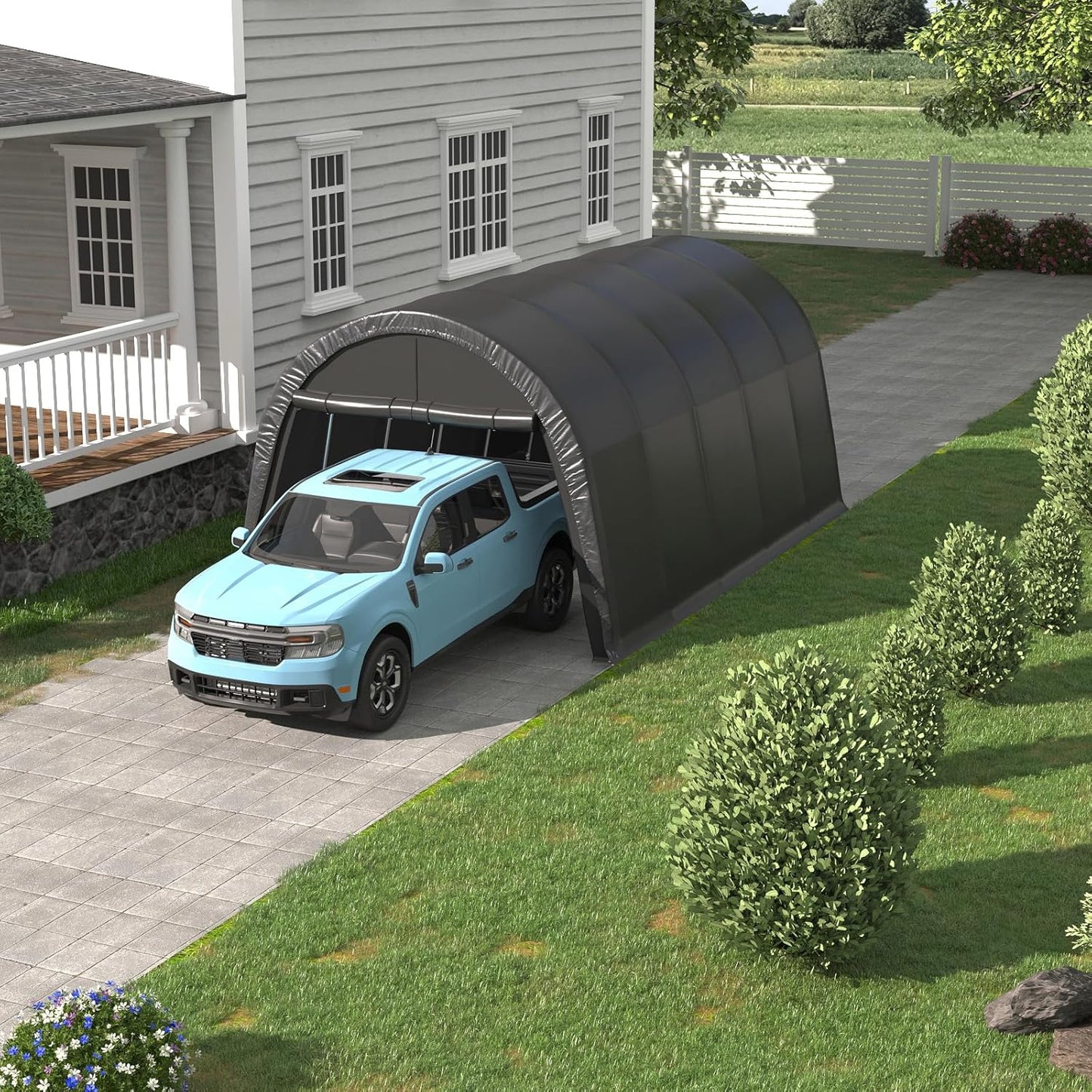 EROMMY Carport 13 x 20 FT Heavy Duty, Portable Garage with All-Steel Metal Frame and Round Style Roof, Anti-Snow Car Canopy Outdoor Storage Shelter for Car, Truck, Boat