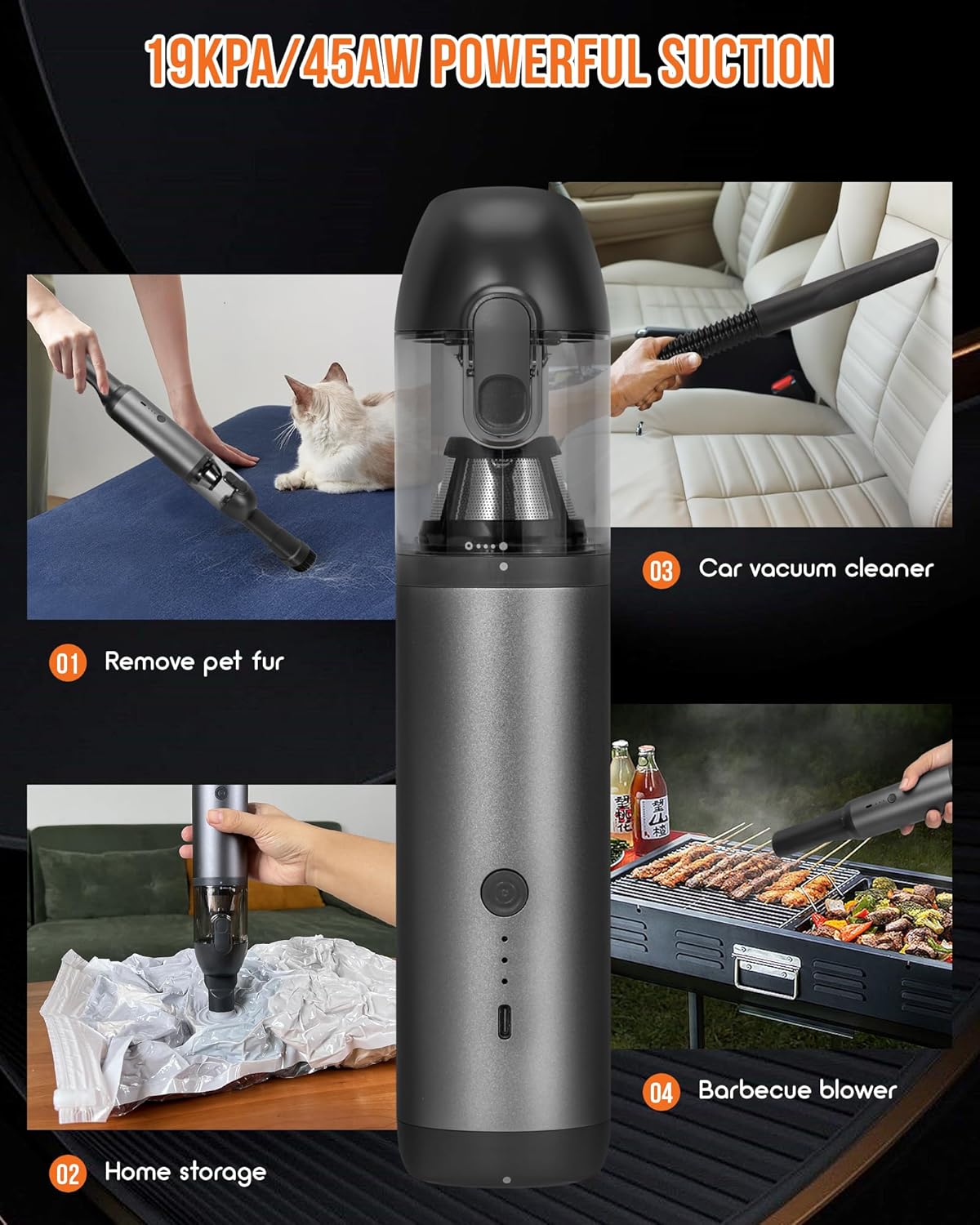 Car Vacuum, Aluminum Alloy V8 Handheld Vacuum Portable, Durable Cordless Vacuum with 16000PA Suction Power, Easy to Clean, Vaccum for Car, Office Desk, Keyboards