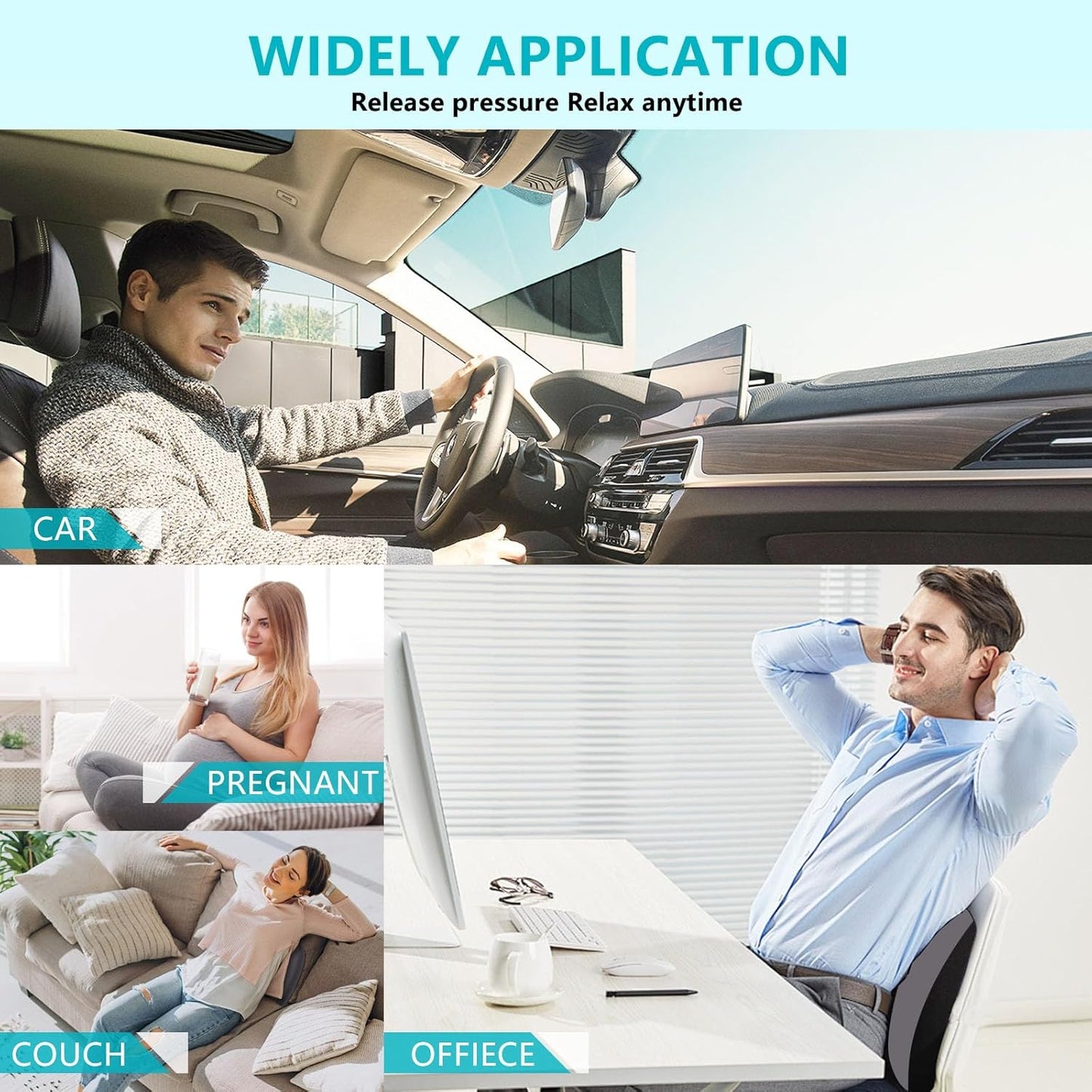 FLORICH Lumbar Support with Car headrest Back Pillow for Chair Headrest Pillow with Gel Memory Foam Massage Point Lumbar Support(Grey)