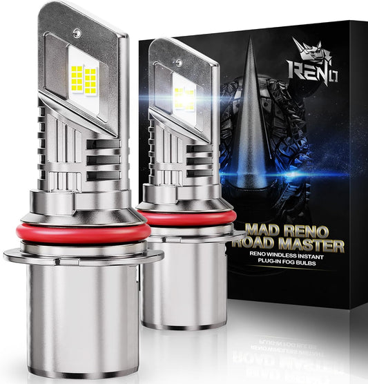 RENO 9007 Bulb,9007 Fog Light Bulbs 6000k White Lights Cool Fan Fanless In Line Car Fog Bulb Plug-N-Play, Pack of 2