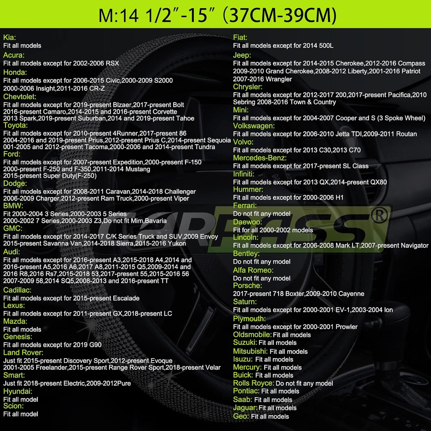 CAR PASS Line Rider Microfiber Leather Sporty 14.5-15 inch Steering Wheel Cover Universal Fits for 95% Truck,SUV,Cars, Anti-Slip Safety Comfortable Design (Black Reflective)