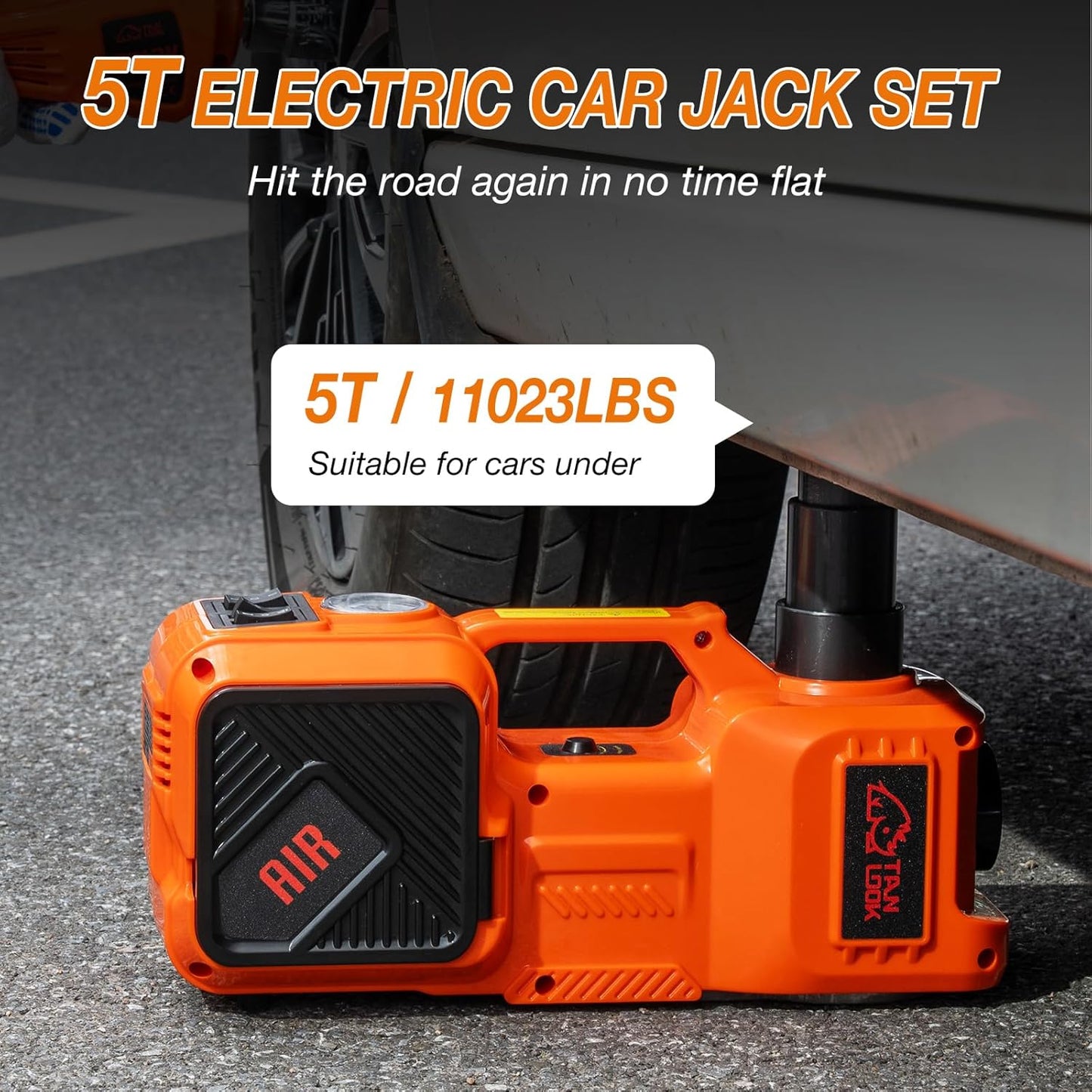 Electric Car Jack Kit with Hydraulic Lift 5-Ton, Tire Inflator Heavy-Duty 12V Floor Jack for Sedans,SUVs,MPVs & Trucks.Ideal for Tire Changes & Garage Repairs (no Electric Wrench)