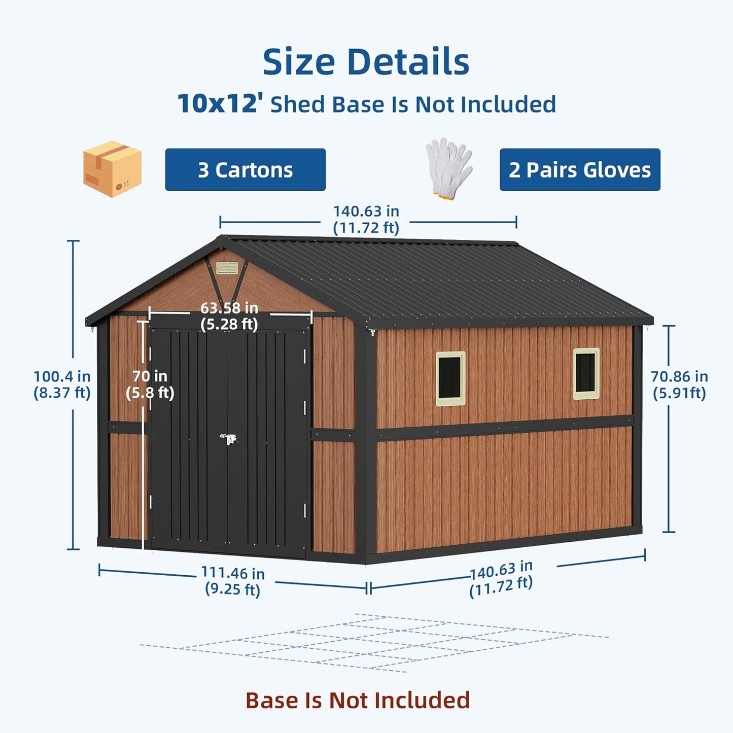 10x12FT Outdoor Storage Shed, Metal Garden Shed with Lockable Doors and Windows, Large Tool Shed for Backyard, Patio and Lawn