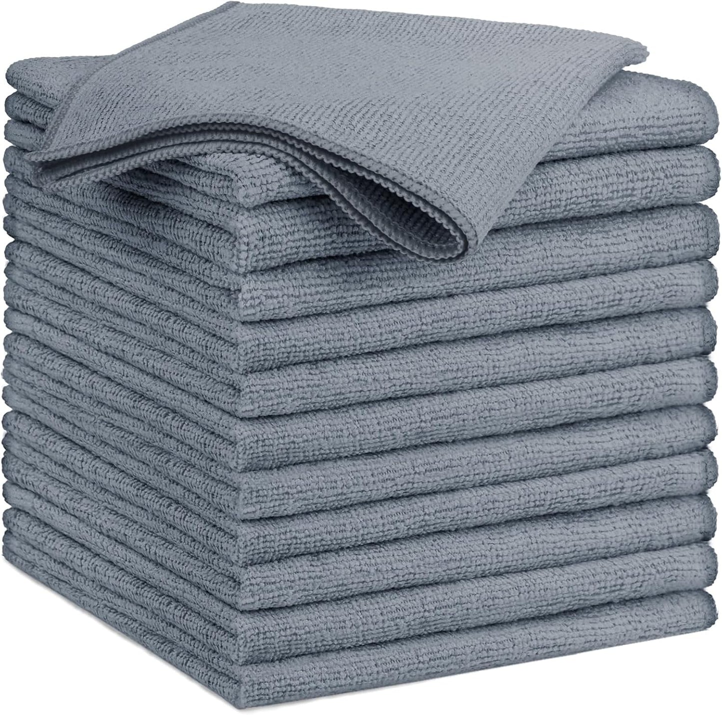 GLIMGLINT Grey Microfiber Cleaning Cloth, 12 Pack Cleaning Towels for Kitchen, Lint Free, Scratch-Free, Highly Absorbent, and Reusable Cleaning Rags for House, Window and Glass, Cars, 14"X12"