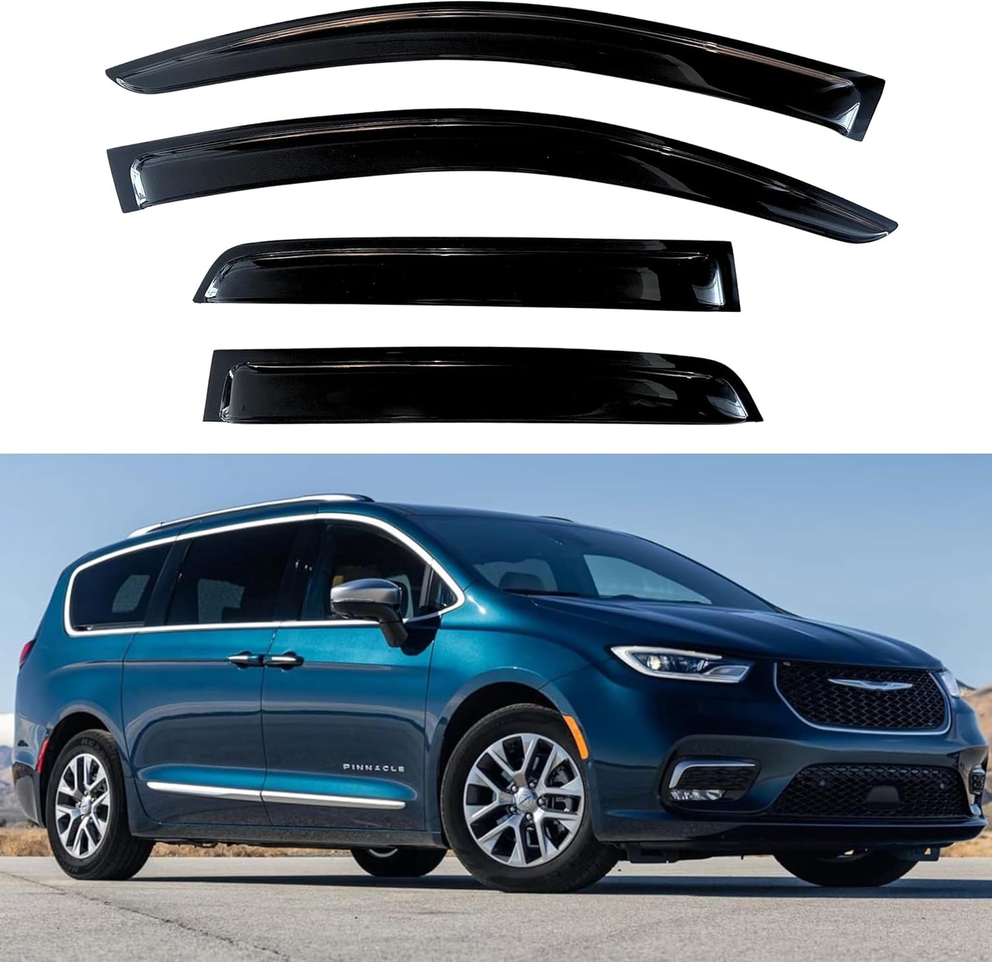 KPY Window Visor Compatible with Chrysler Pacifica 2017-2024, 4PC Rain Guard Side Window Vent Deflectors Tape-On Style, 2017 2018 2019 2020 2021 2022 2023 2024