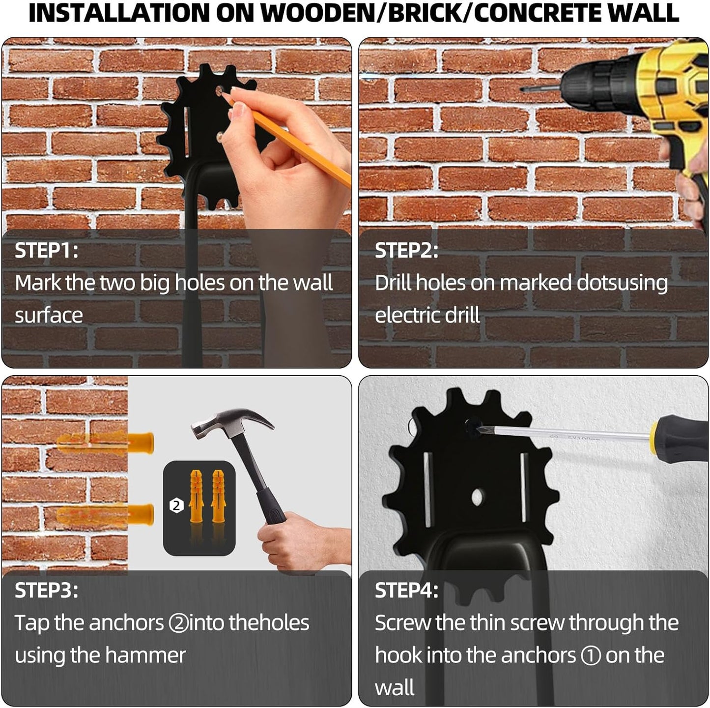 Heavy Duty Steel Storage Hooks - Utility Wall Mount Hooks with Anti-Slip Coating, Holds Bike, Ladder & Tools