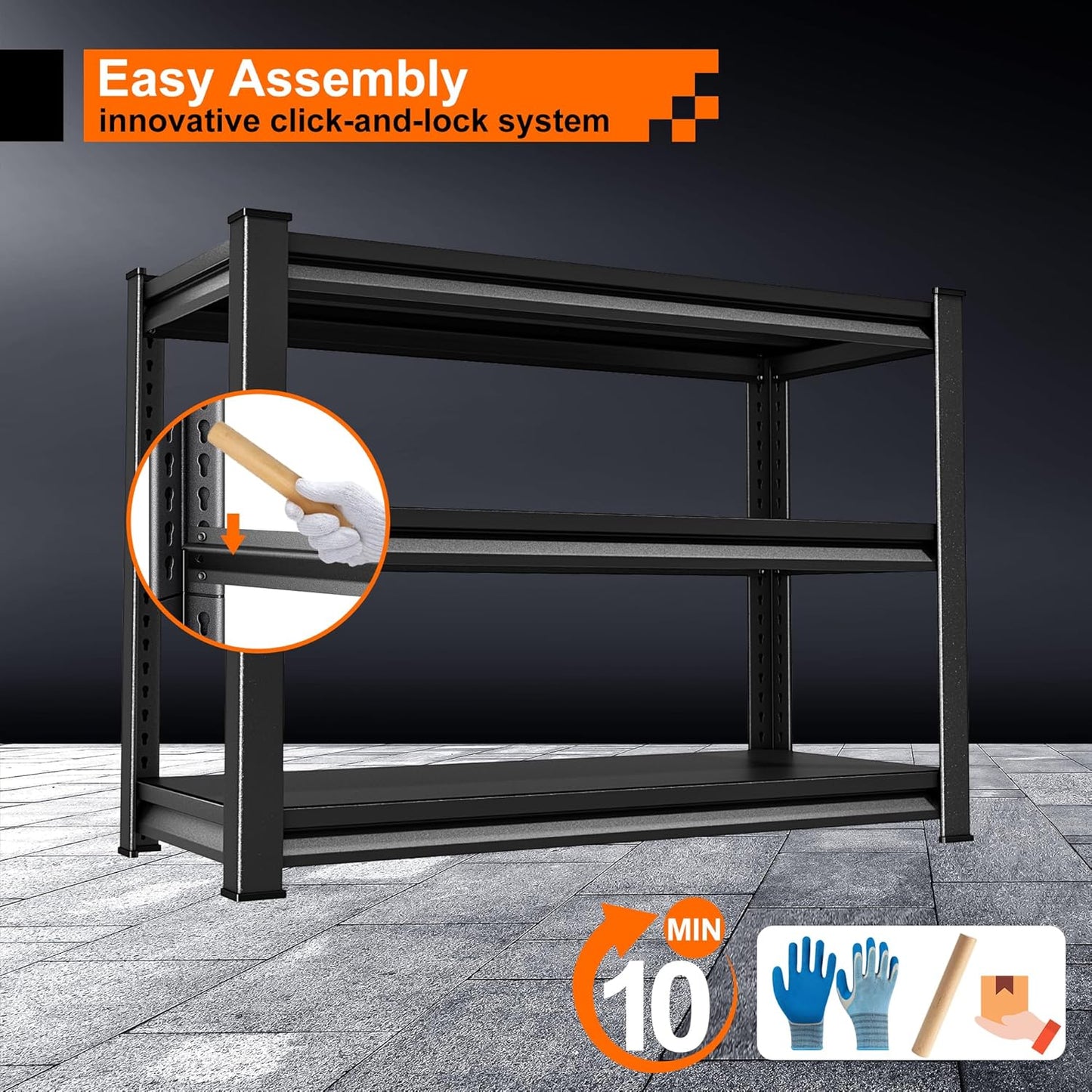 Garage Storage Shelves Heavy Duty, 40”W Shelving Units and Storage Rack, 1500LBS Loads Shelving Units, Adjustable 3-Tier Metal Shelves for Industrial Storage, 40”W×16”D×36”H,Black