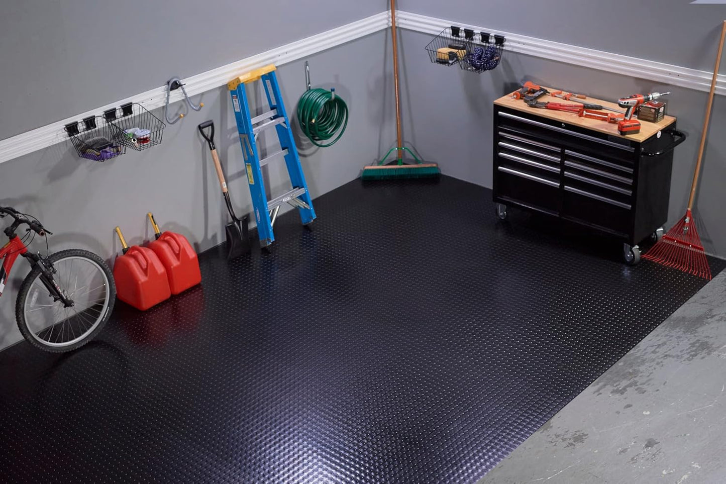 G-Floor Seamless Sheet Vinyl Shed Flooring Cover with Bonded Fibrous Backing - Coin Pattern (8' x 8', Midnight Black)