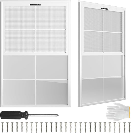 2 Pack 24" x 36"Shed Window, with Tempered Glass and Fiberglass Screen for Shed, Chicken Coop, Playhouse, Household, Garage