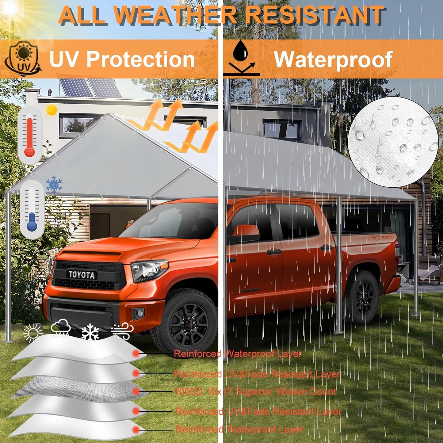 10 x 20 Ft Carport Replacement Canopy Cover Garage Top Tent Shelter with 40 Ball Bungee Cords Heavy Duty Waterproof UV & Tear Resistant, Easy Assembly, White (Only Cover, Frame Not Include)