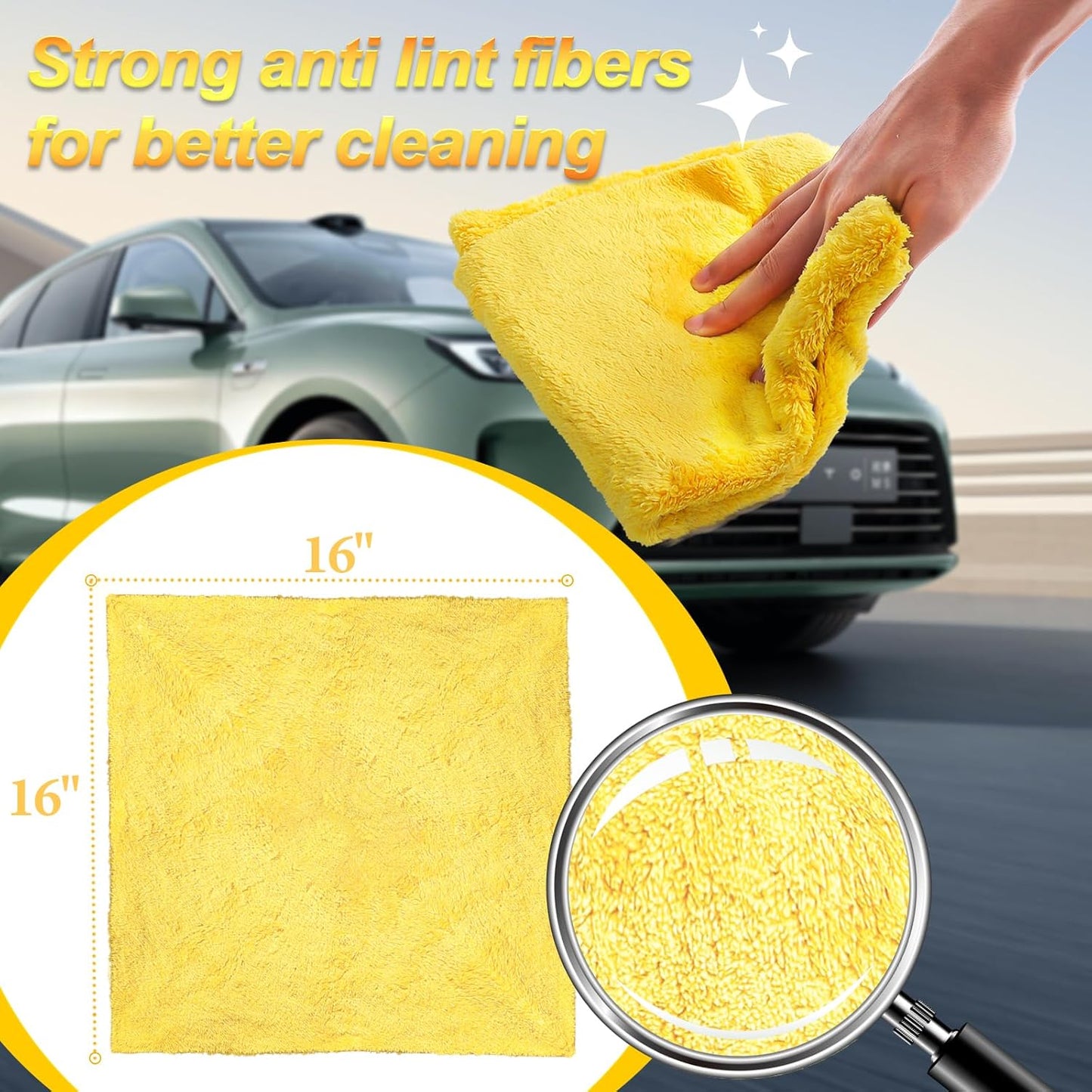 Car Drying Towel(Coral Fleece),for Car Exterior & Interior,Absorbent, Lint-Free, Extra Soft Endless,Reusable and Durable,Microfiber Rags 16in x 16in-Yellow 12 Packs