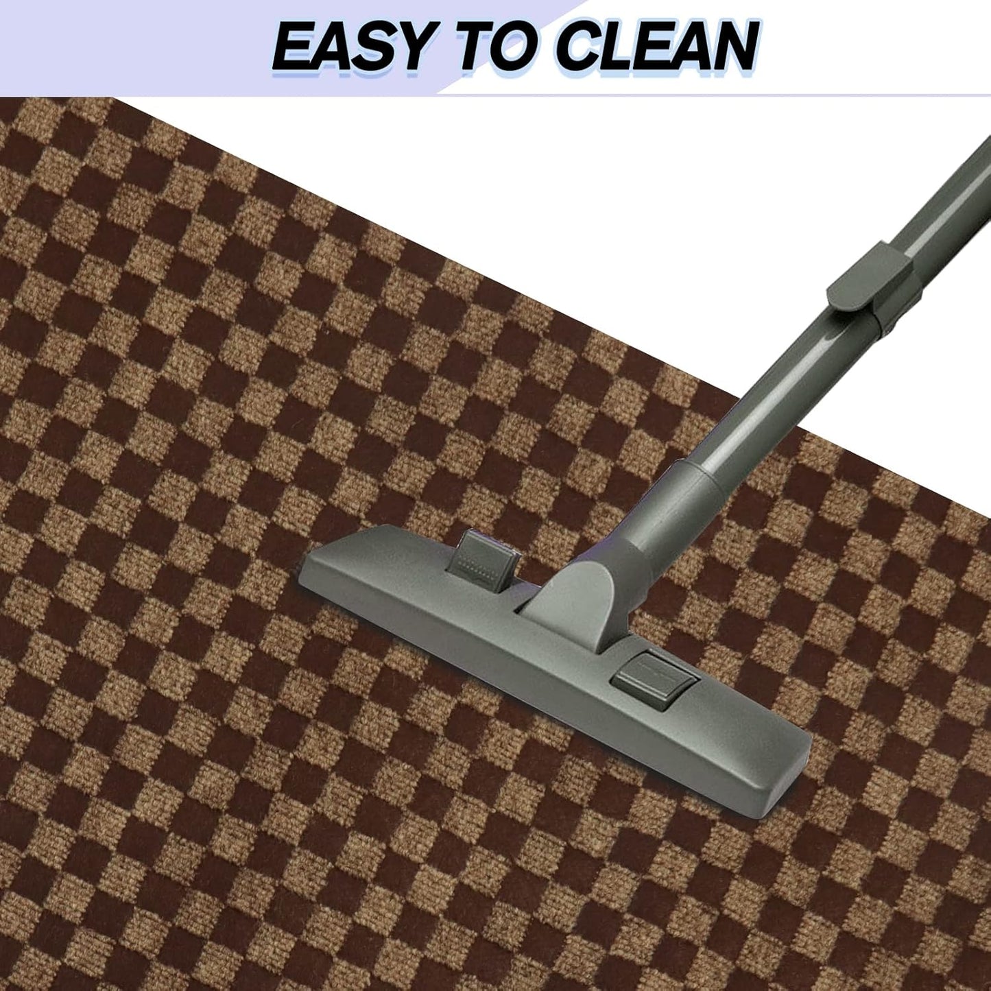 Custom Size Backed Non-Slip Area Rugs Runner, Easy Clean, Waterproof Runner Rugs for Hallway Entryway, Kitchen, Laundry, 3FT x 62FT, Brown Checkered