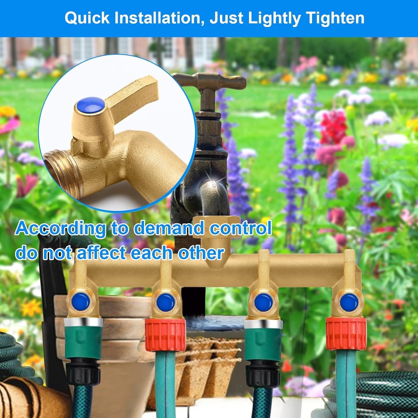 Brass Garden Hose Splitter, 4 Way Hose Splitter, Outdoor Hose Splitter, Outlet For Regulating And Shutting Off Water Flow