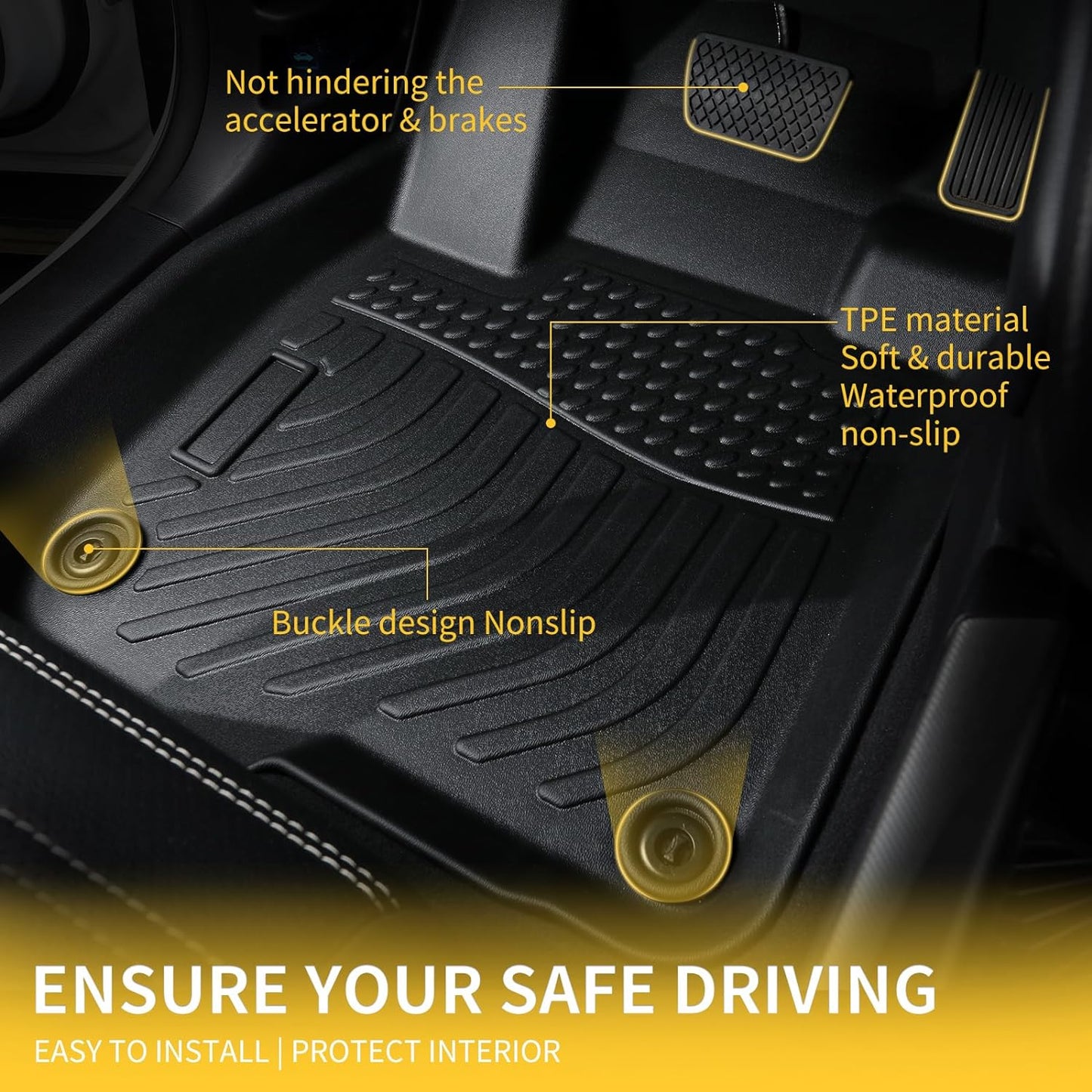 GINOWY- Floor Mats & Cargo Liner for Chevy Equinox, for GMC Terrain 2018-2023 2024, TPE All Weather Terrain Car Mats, Custom 2024 Terrain Floor Liners, Non-Slip Trunk Mat, Waterproof Accessories Black