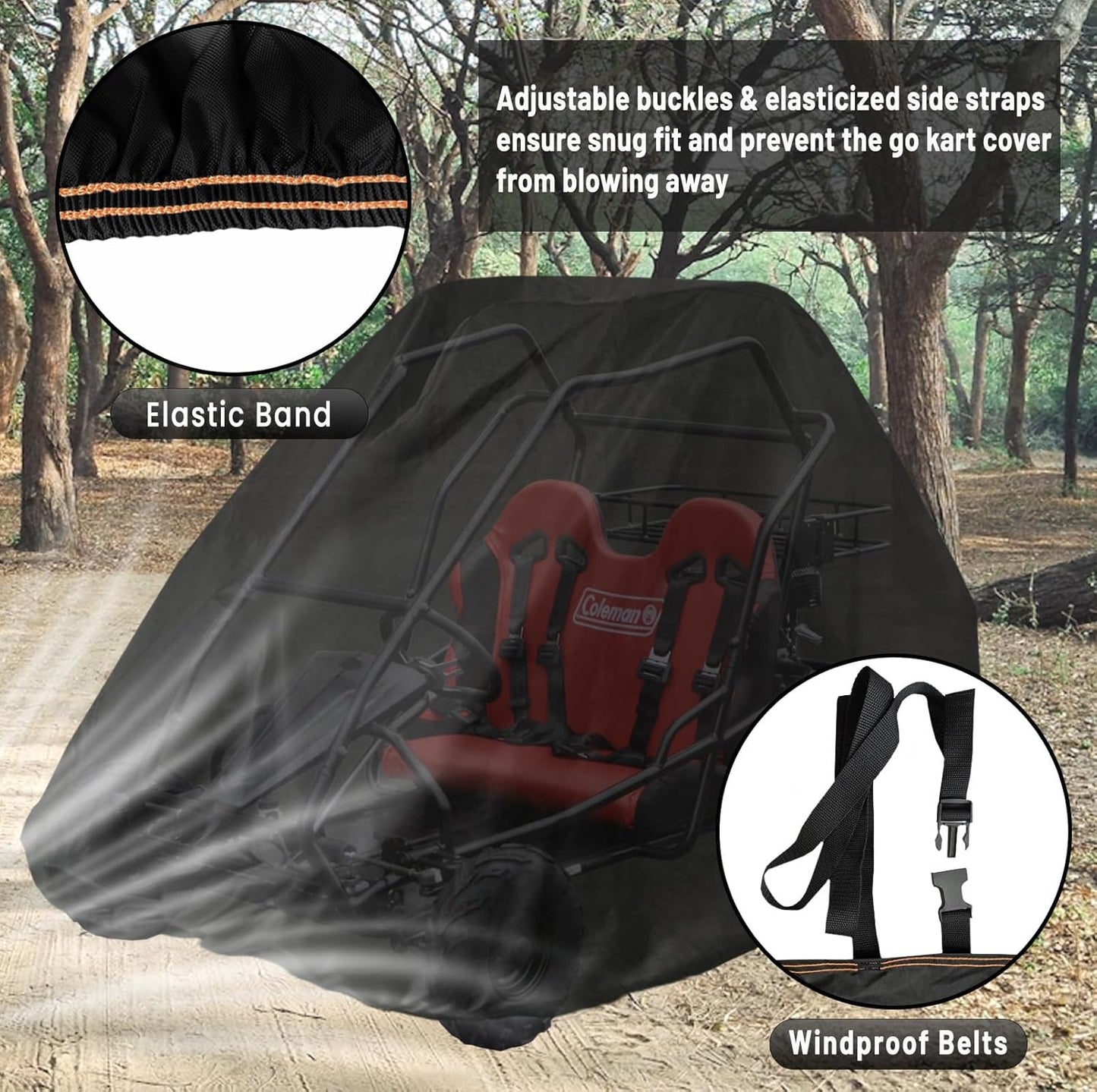 Go Kart Cover,2 Seater for Co leman KT196 GO Kart Covers 420D Waterproof Large Go Cart Car Cover,Go Kart Accessories for Baja TrailMaster,Mudhead 67" L x 46" W x 47" H