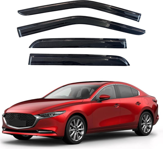 KPY Window Visor Compatible with Mazda 3 Sedan 2019-2024, 4PC Rain Guard Side Window Vent Deflectors Tape-On Mugen Style, 2019 2020 2021 2022 2023 2024