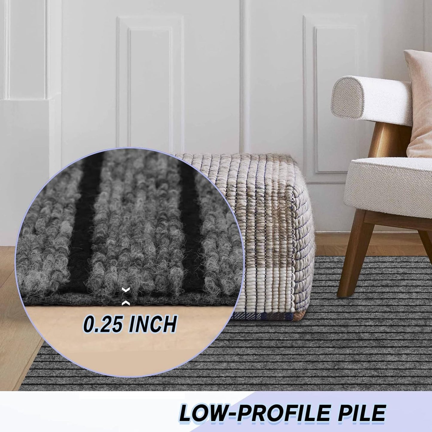 Custom Size Backed Non-Slip Area Rugs Runner, Easy Clean, Waterproof Runner Rugs for Hallway Entryway, Kitchen, Laundry, 4FT x 37FT, Gray Stripe