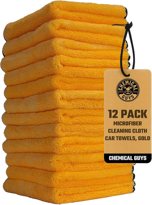 Chemical Guys MIC_506_12 Professional Grade Premium Microfiber Towels, Gold (16 Inch x 16 Inch) (Pack of 12) - Safe for Car Wash, Home Cleaning & Pet Drying Cloths