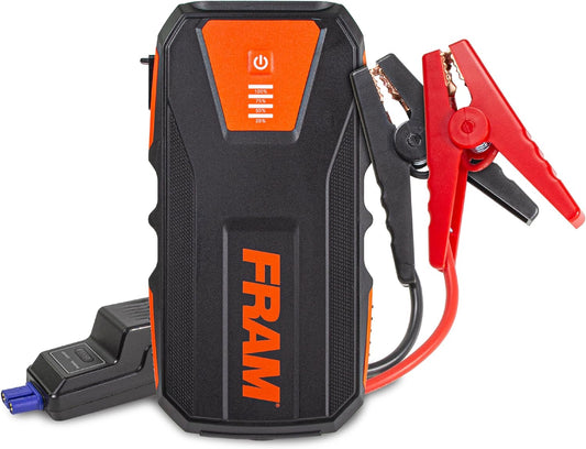 FRAM FEK40008 Car Battery Jump Starter 12000mAh (44.4Wh) Up to 5.0L Gas and 2.0L Diesel Engines, 12V Emergency Car Booster with Jumper Cables, Portable Power Bank and LED Flashlight