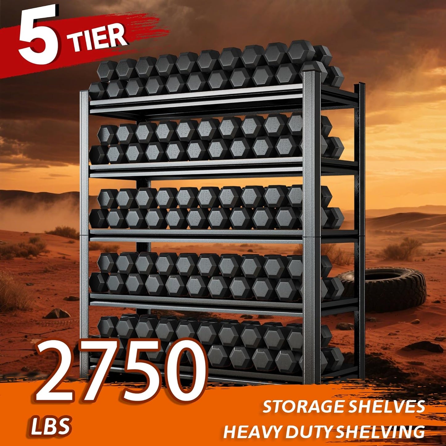 Heavy Duty 5-Tier Shelving Unit 2750LBS Capacity - Adjustable Steel Garage Shelves for Warehouse, Basement Storage(71''H x 35.4''W x 11.8''D)