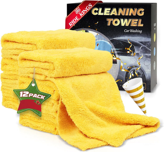 Car Drying Towel(Coral Fleece),for Car Exterior & Interior,Absorbent, Lint-Free, Extra Soft Endless,Reusable and Durable,Microfiber Rags 16in x 16in-Yellow 12 Packs