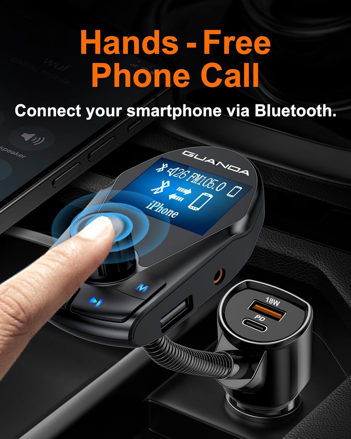 Bluetooth Transmitter Car Bluetooth Adapter, FM Transmitter Wireless Radio Adapter Kit 1.44" Display, MP3 Music Player, PD 30W Dual USB Port Charger Compatible for All Smartphones, Samsung Galaxy, LG