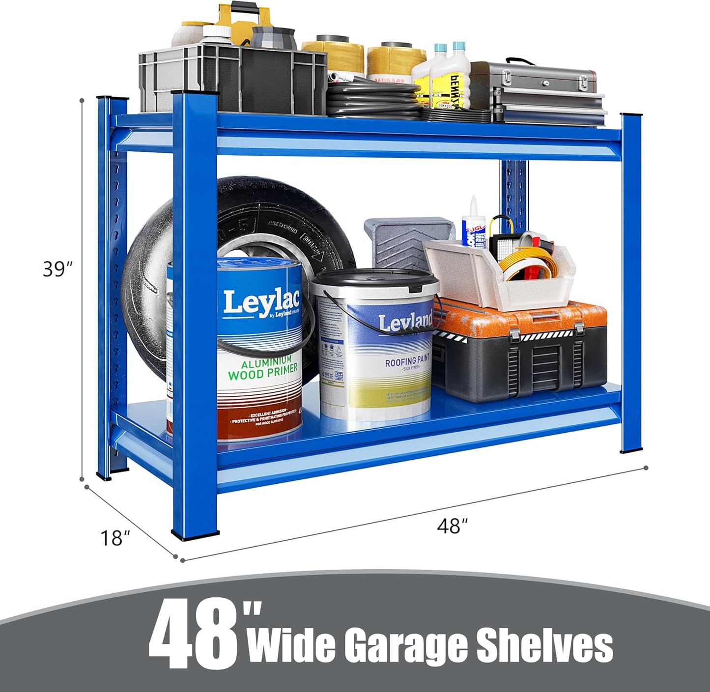 Garage Shelving Heavy Duty，Large Loads Adjustable Garage Storage Shelves, Metal Storage Racks and Shelving Units, Utility Rack Shelves,48”W x 18”D x 39”H,Blue
