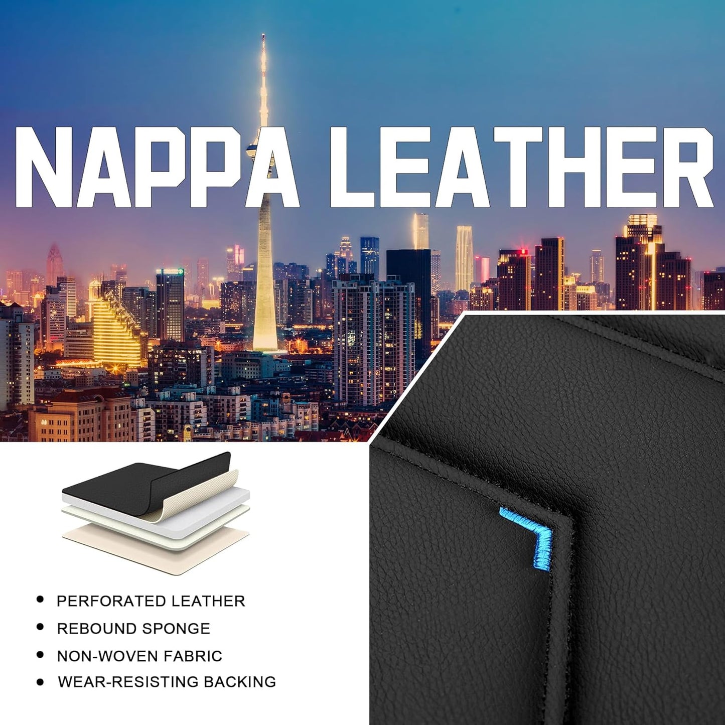 Car Seat Covers for Chrysler Pacifica 2004-2025, Stylish Sport Seat Cover, Premium Nappa Leather Car Seat Cover. Automobile Seat Covers Sets.(Luxury 5 Seats/Black Blue)