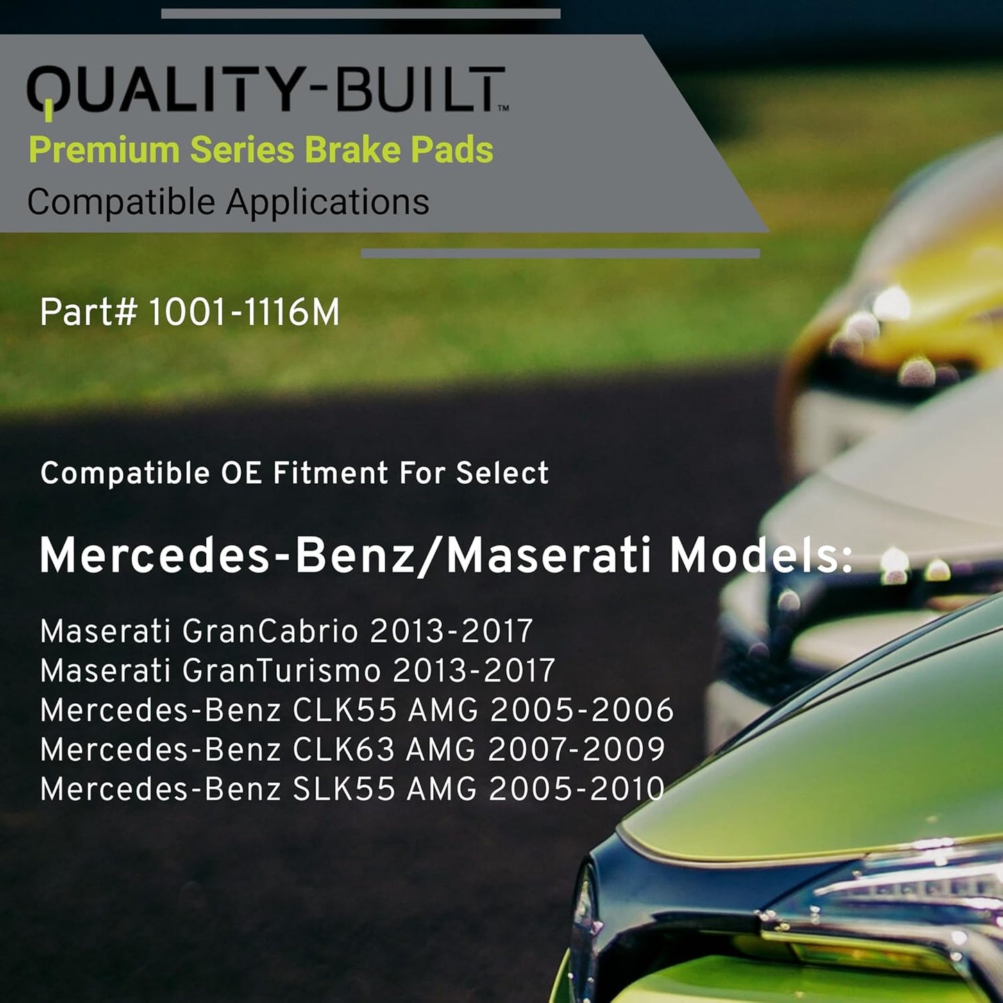 Premium Semi-Metallic Front Brake Pads (1001-1116M) Compatible with Maserati GranCabrio 2017-2013, GranTurismo 2017-2013, Mercedes-Benz CLK55 AMG 2006-2005, CLK63 AMG 2009-2007 & More