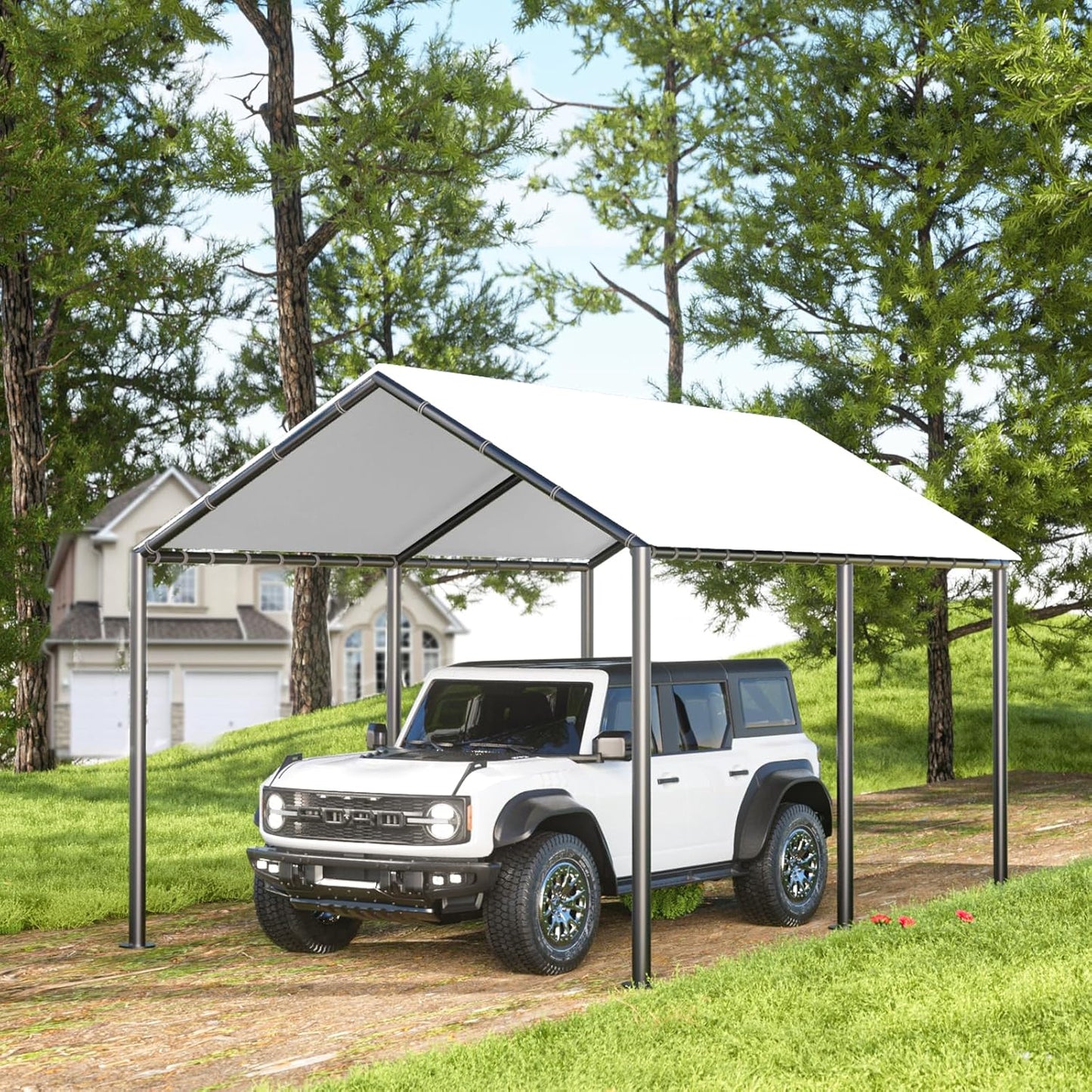 Grezone 10 x 20ft Heavy Duty Carport,Portable Car Tent Garage,All Season UV Resistant Car Canopy for Auto,Truck,Boat,Car (White)